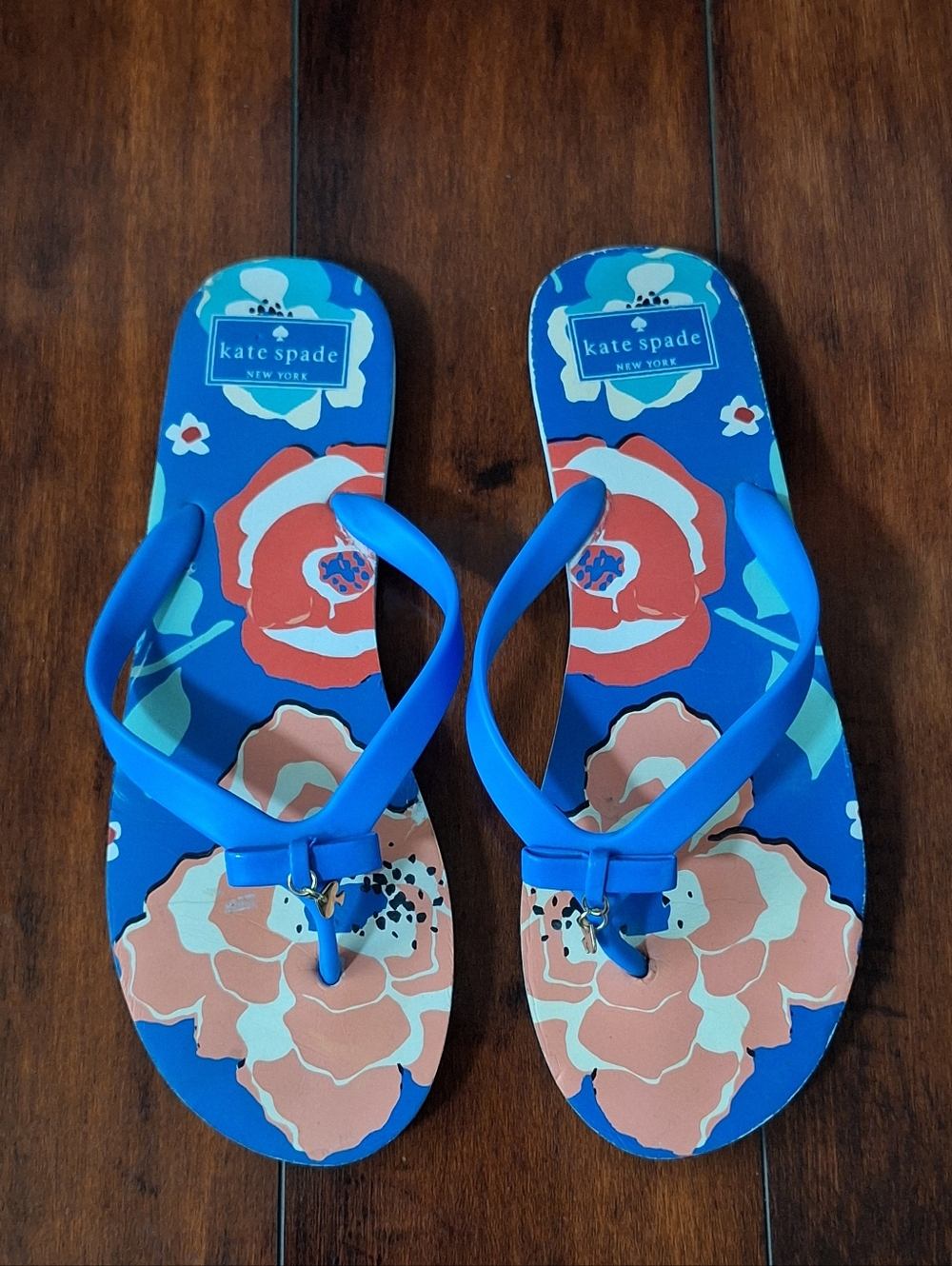 Kate Spade Women’s Blue Orange Floral Flip Flops Size 10